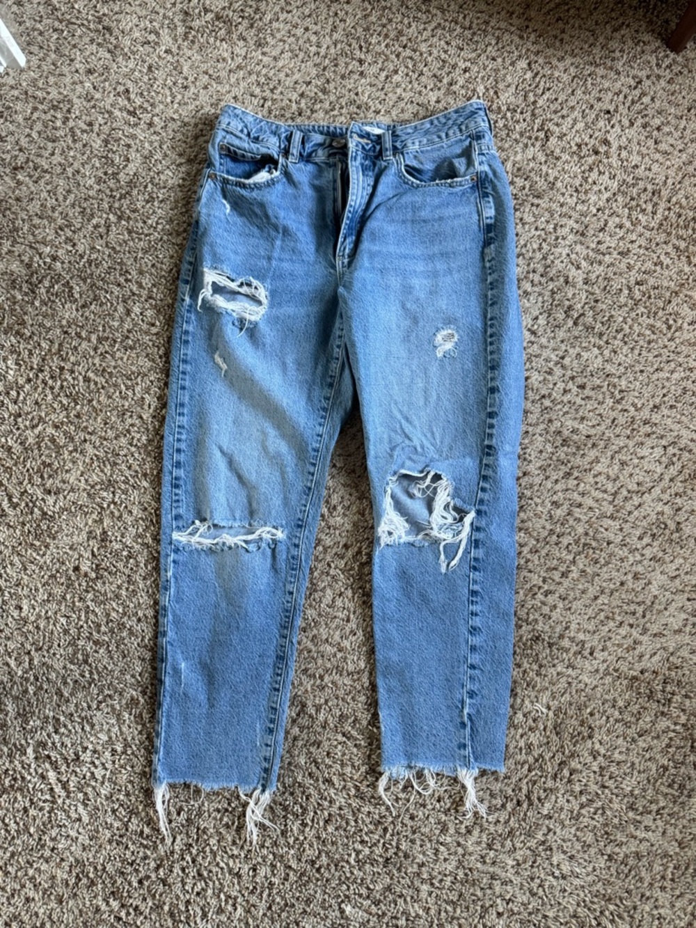 Garage Light Blue High Rise Ripped Mom Jeans